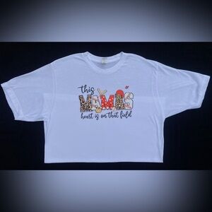 Tultex “This MAMA’S Heart Is On That Field” // Size: Medium // Color: Red, White